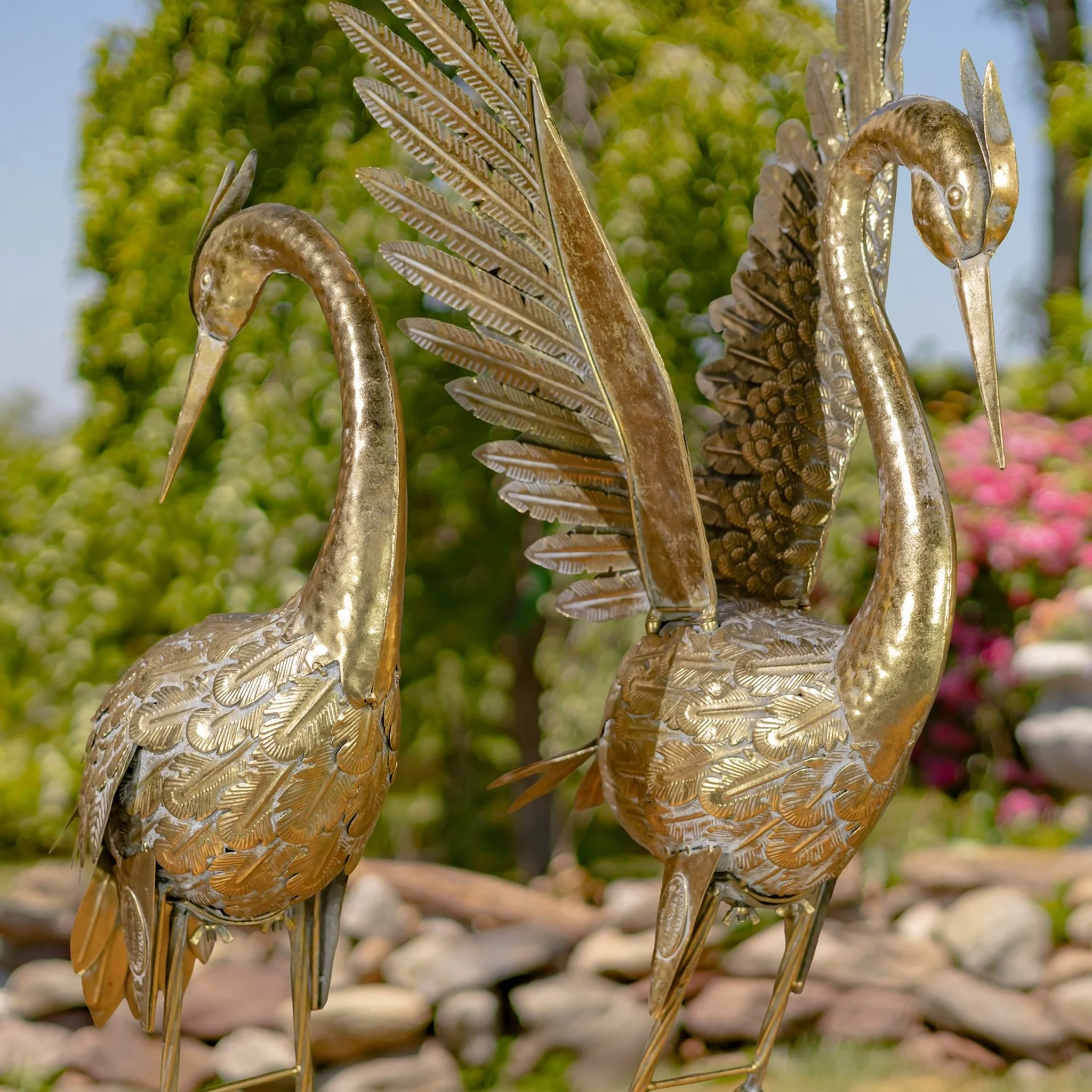 Set of 4 Assorted Metallic Gold Heron Garden Sculptures 39" H - Image 4