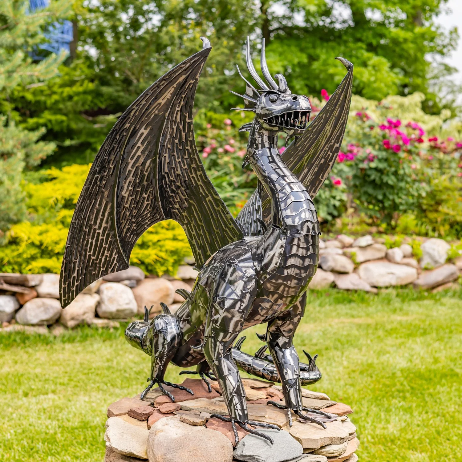 Shadowforged Guardian Metal Dragon Garden Sculpture - Image 4
