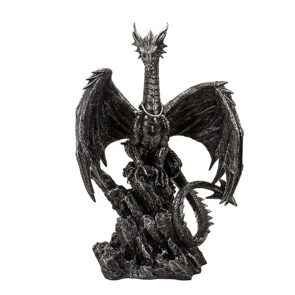 Silver Peak Guardian Dragon Statue 22" High