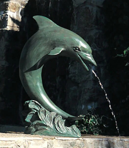 Single Dolphin Water Feature Piped 28" H