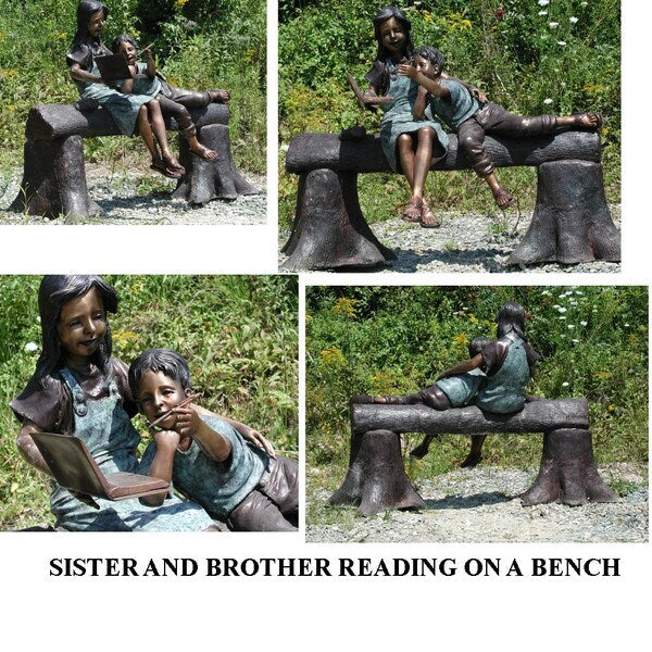Sister And Brother Reading On A Bench