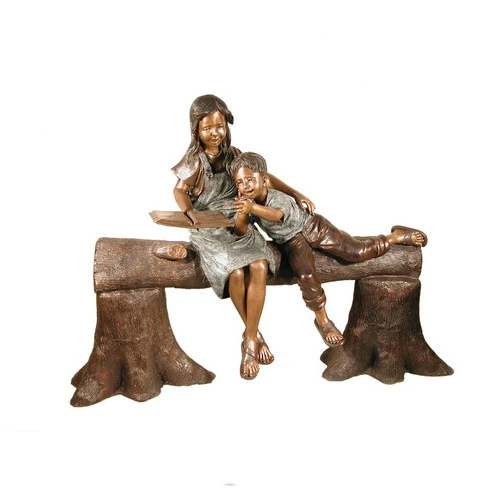 Sister And Brother Reading On A Bench Statue