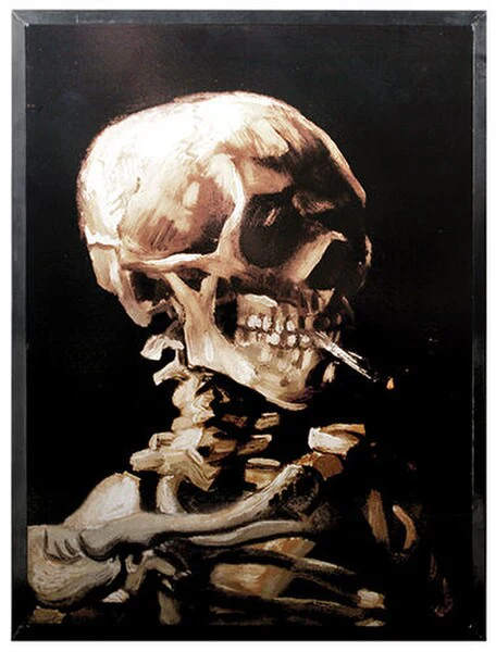 Skeleton with Cigarette Art Glass Hanging by Van Gogh