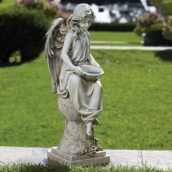 Solar Light Angel on Pedestal Sculpture 21" Tall