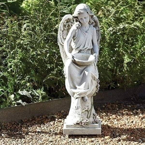 Solar Light Angel on Pedestal Sculpture 21" Tall - Image 3