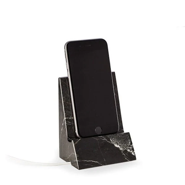 Solid Black Marble Phone Stand Sculpture