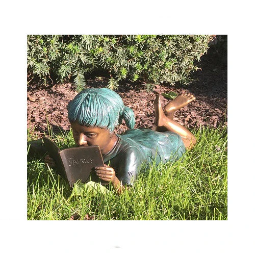 Solitude Girl Reading Book Small Bronze Statue