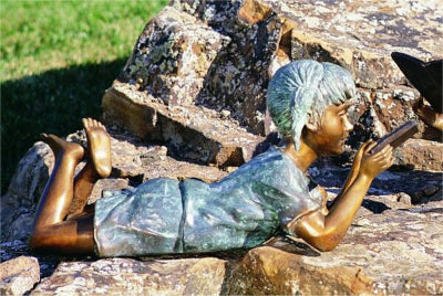 Solitude Girl Reading Book Small Bronze Statue - Image 3