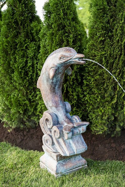 Spouting Dolphin Piped Statue and Square Base - Image 2