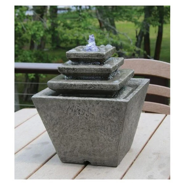 Squared Tiered Cement Garden Fountain 13" High