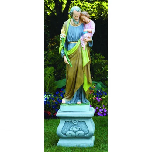 St. Joseph Life-Size On Fancy Square Pedestal Statue - Image 2