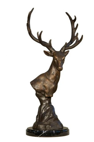 Deer Stag Bust On Marble Base Portrait Statue - Image 2