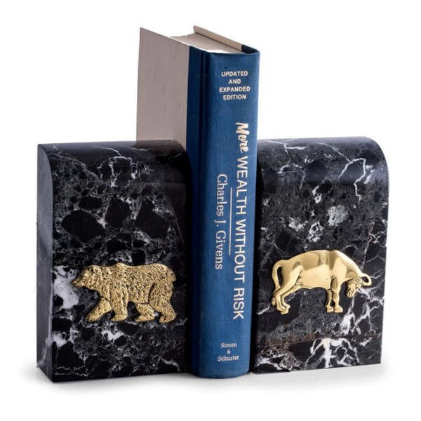 Stock Market Bear Bull Bookends, Marble