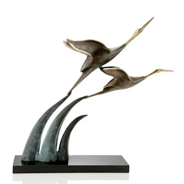 Stylized Crane Pair Brass Sculpture