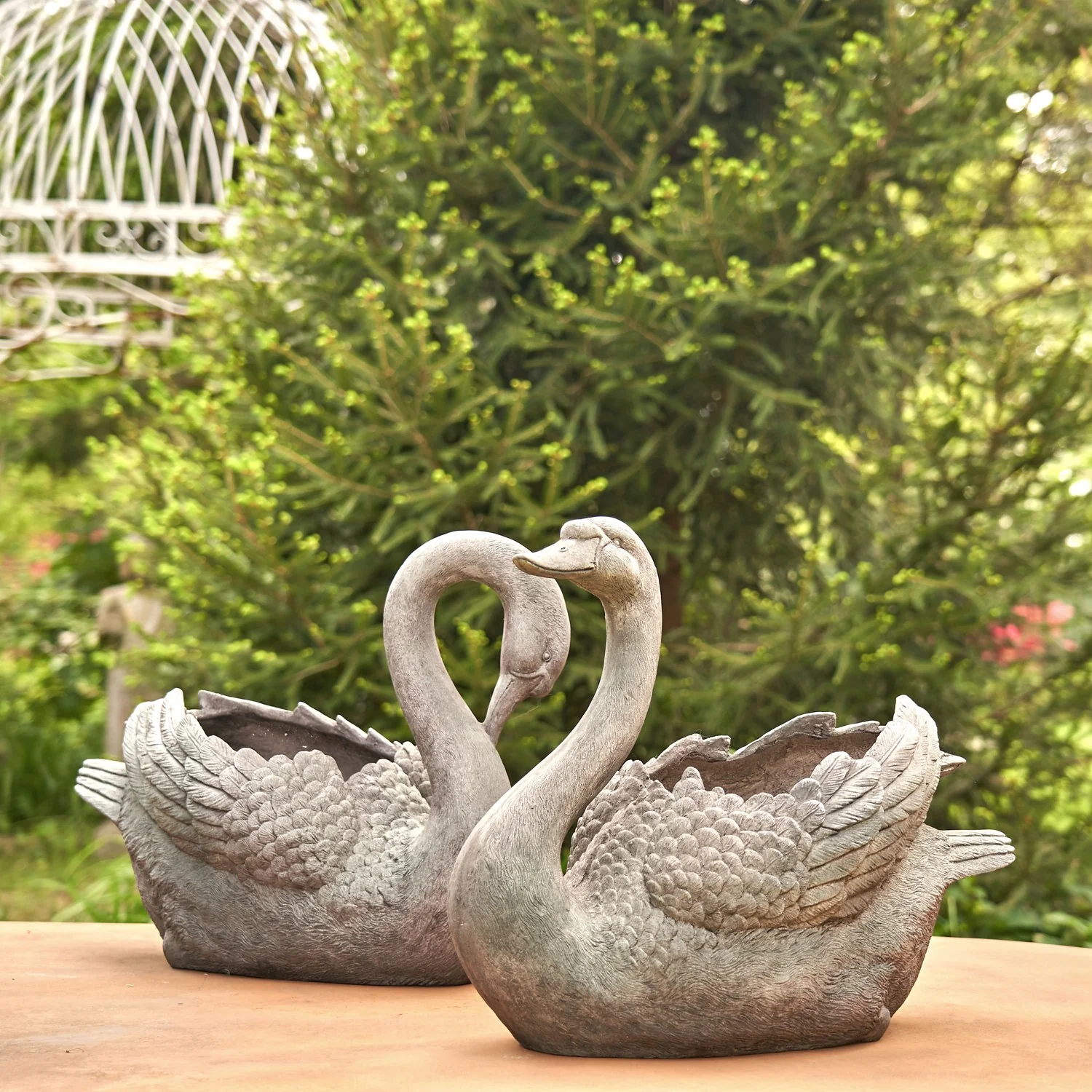 Swan Planters Set Head Up and Head Down Statues - Image 2