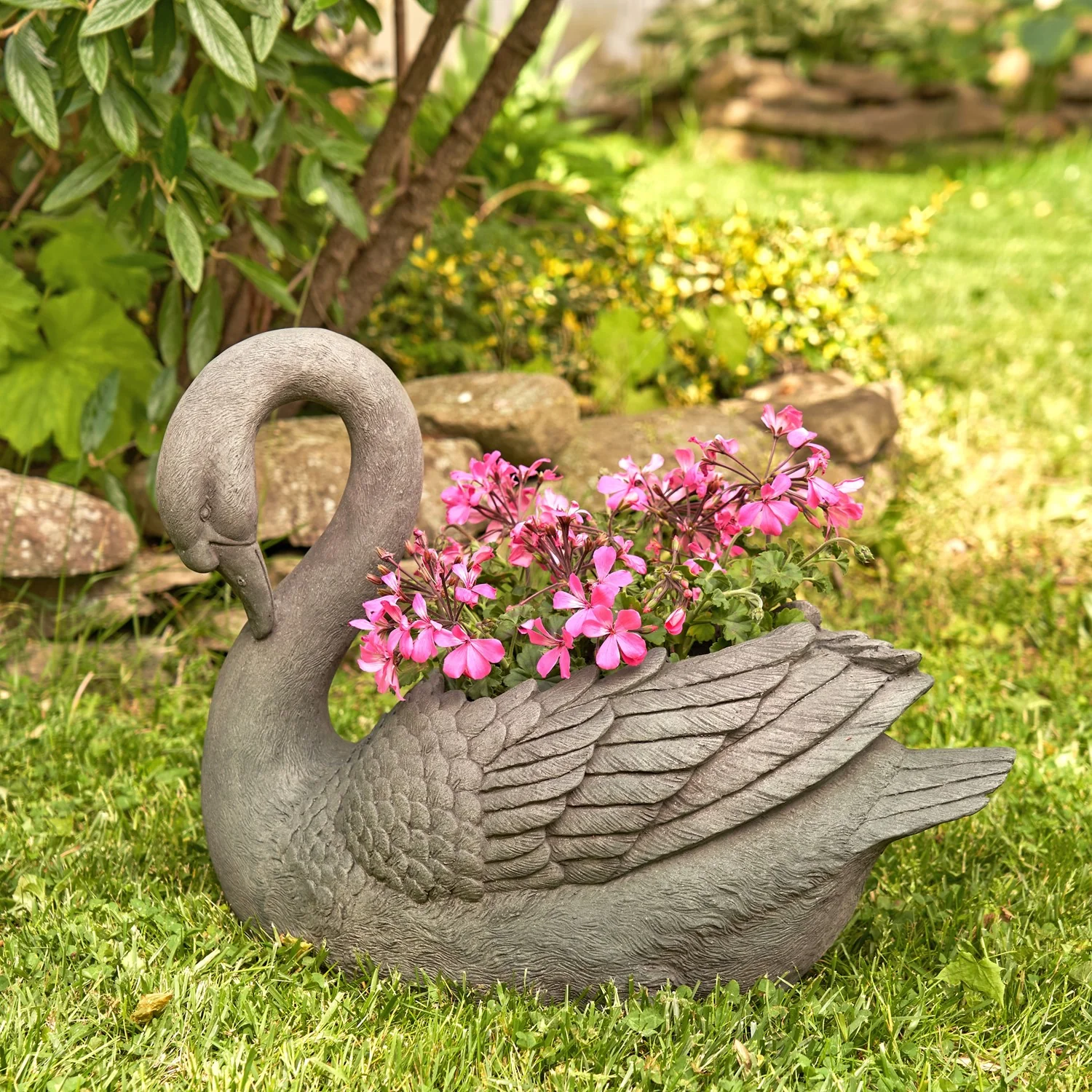 Swan Planters Set Head Up and Head Down Statues - Image 3