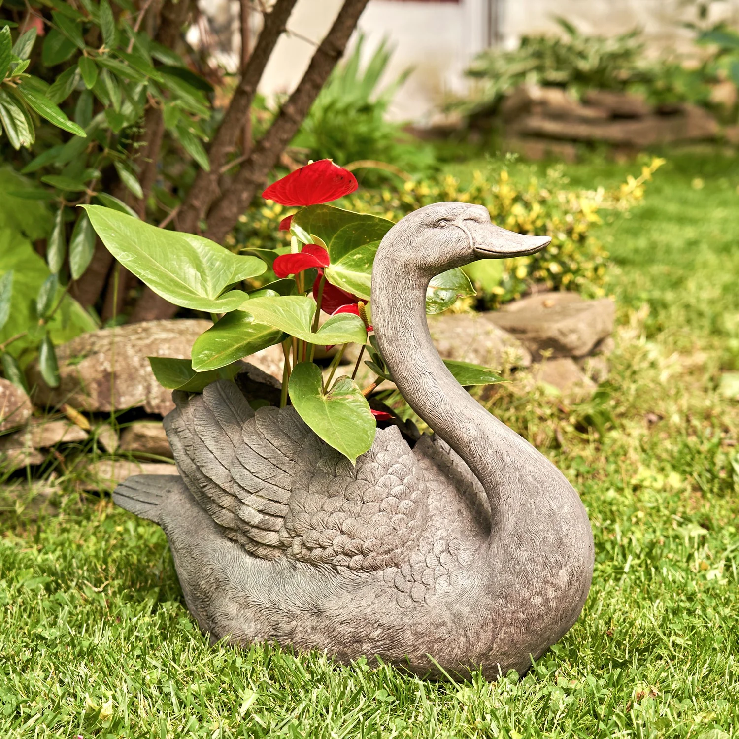 Swan Planters Set Head Up and Head Down Statues - Image 4