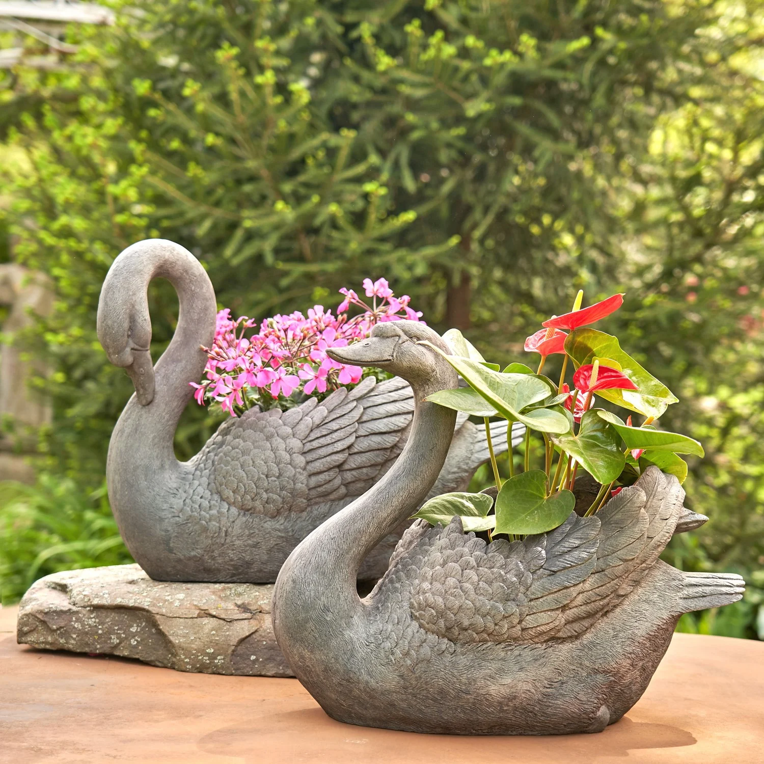 Swan Planters Set Head Up and Head Down Statues - Image 6