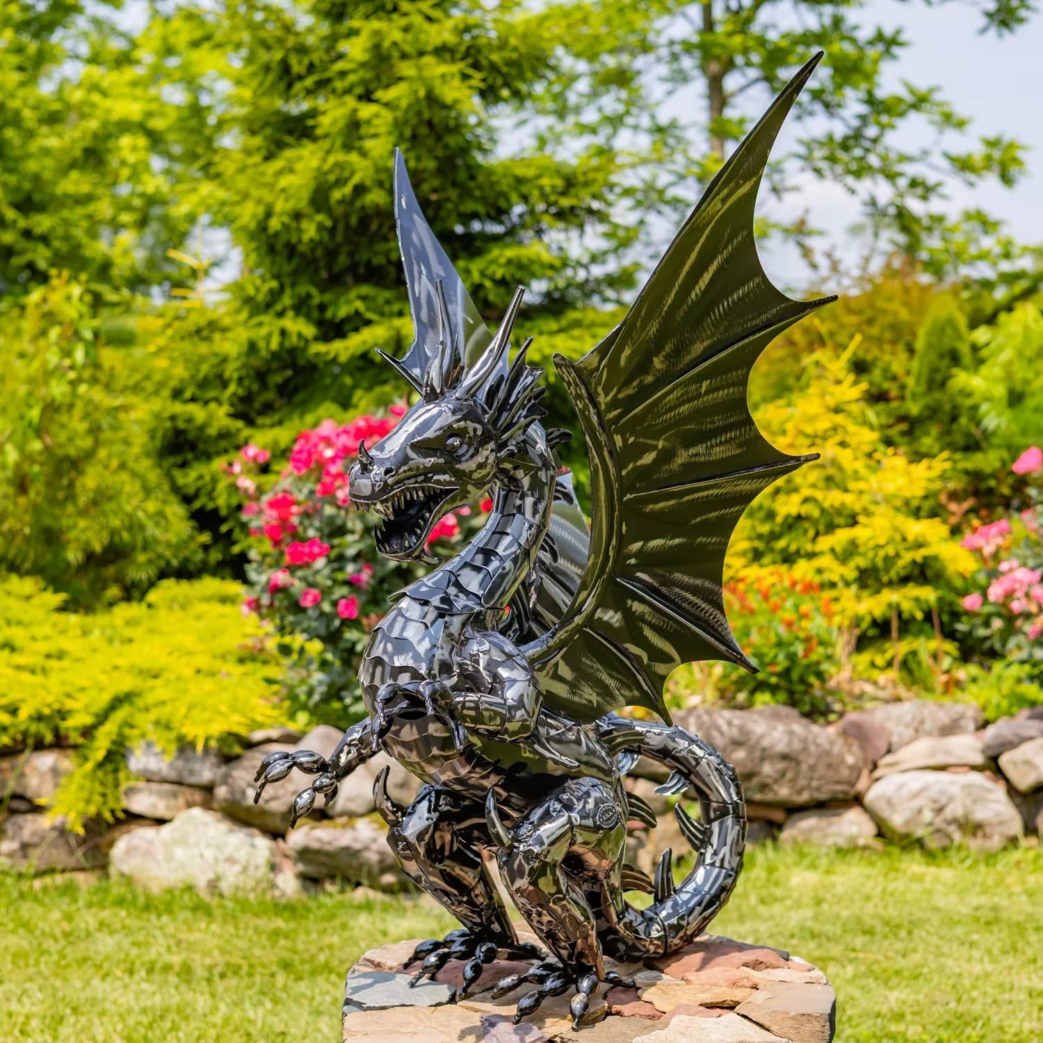 Tall Ferocious Metal Dragon Statue 44" High - Image 3