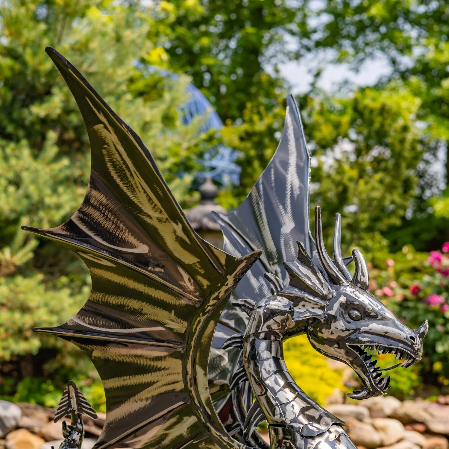 Tall Ferocious Metal Dragon Statue 44" High - Image 6