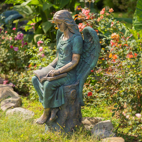 Tall Sitting Angel Reading Book Statue – 46" Antique Bronze
