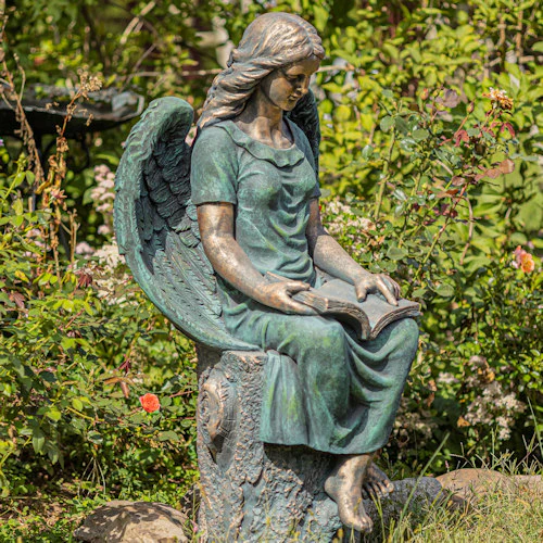 Tall Sitting Angel Reading Book Statue – 46" Antique Bronze - Image 2