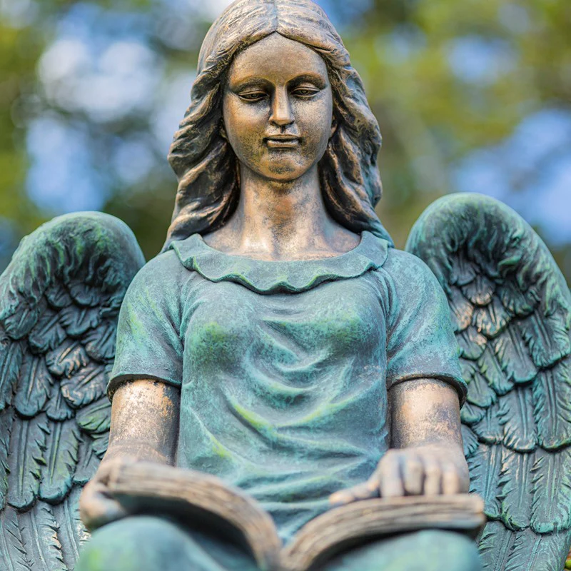 Tall Sitting Angel Reading Book Statue – 46" Antique Bronze - Image 3