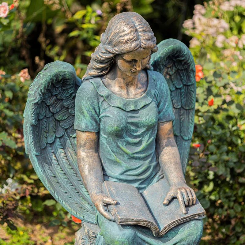 Tall Sitting Angel Reading Book Statue – 46" Antique Bronze - Image 4