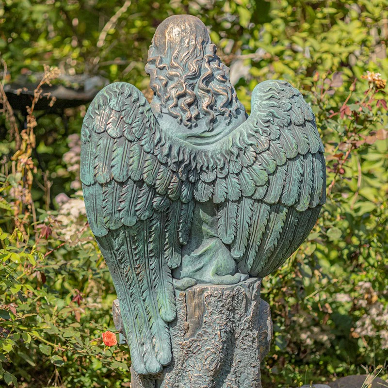 Tall Sitting Angel Reading Book Statue – 46" Antique Bronze - Image 5