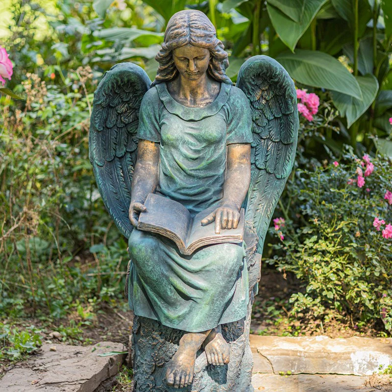 Tall Sitting Angel Reading Book Statue – 46" Antique Bronze - Image 6