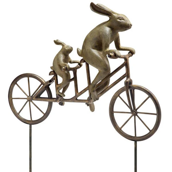 Tandem Bicycle Bunnies Garden Sculpture - Image 2