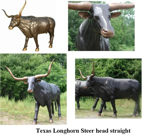 Life-Size Texas Longhorn Bronze Steer with Head Facing Forward
