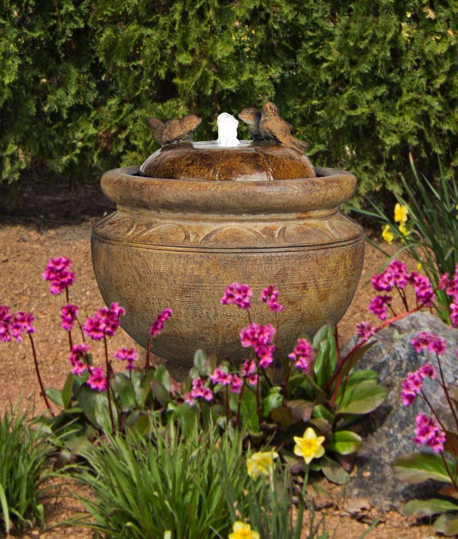 Three Birds Bubbler Garden Fountain with Light