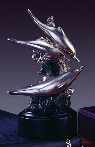 Three Dolphins Sculpture 6.5" H Statue - Image 2