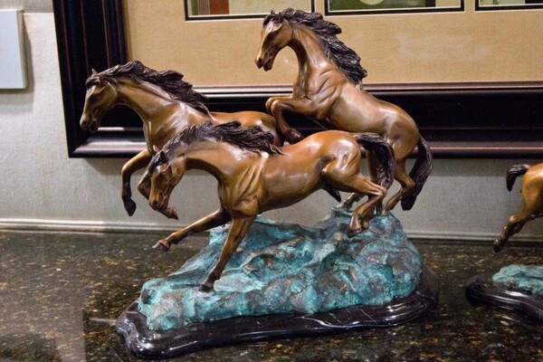 Three Horse Galloping Bronze Sculpture - Image 3