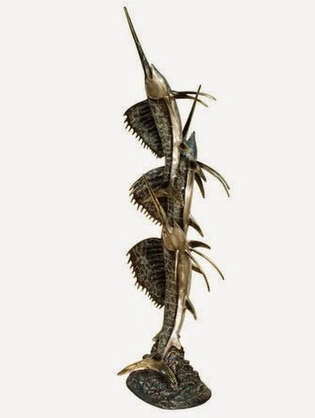 Three Marlins Bronze 8' Tall Fish Statue