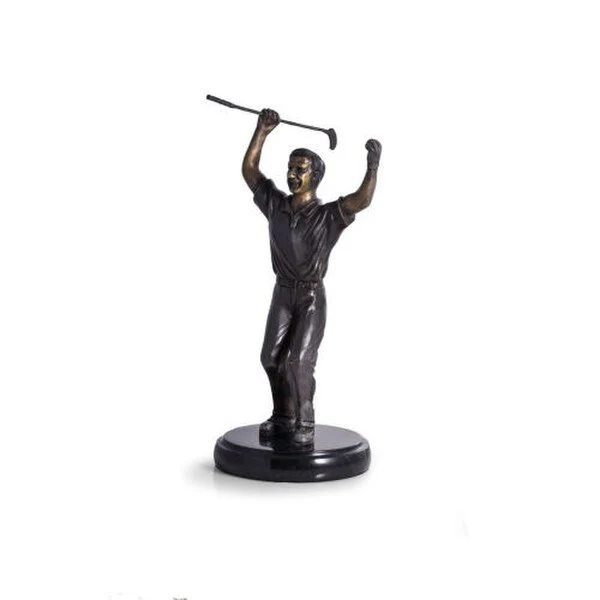 Triumphant Golfer Statue On Marble Base