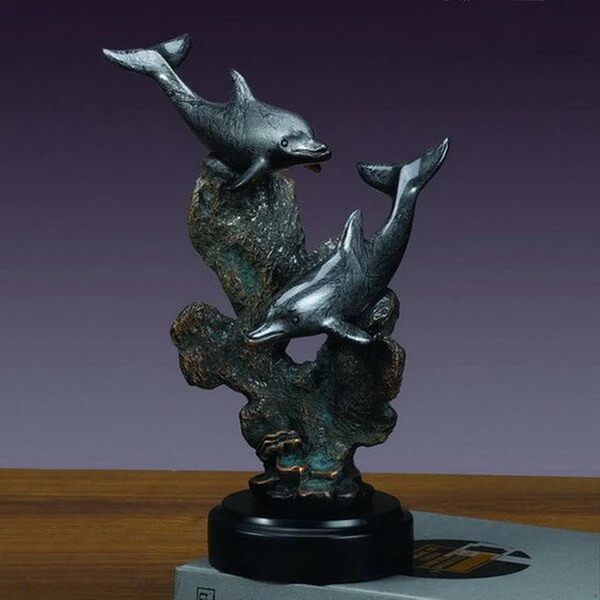 Two Dolphins Sculpture 10.5 " High