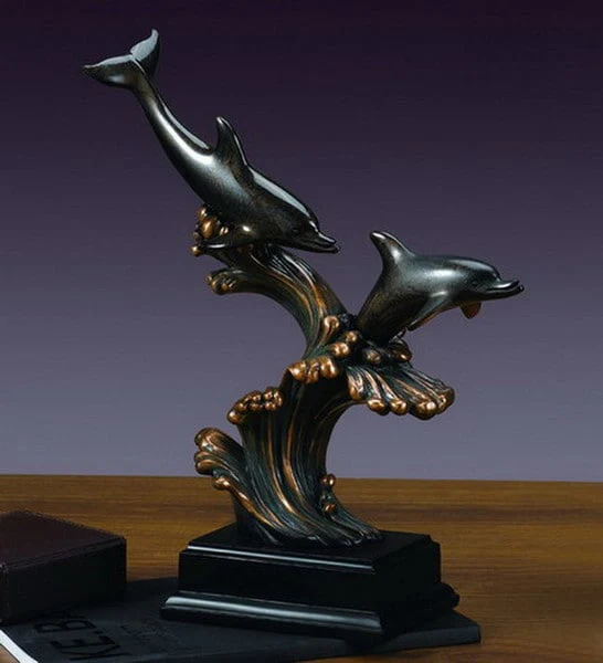 Two Dolphins Sculpture 15" High