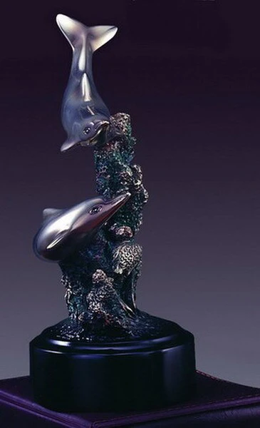 Two Dolphins Sculpture 7" H Statue - Image 2