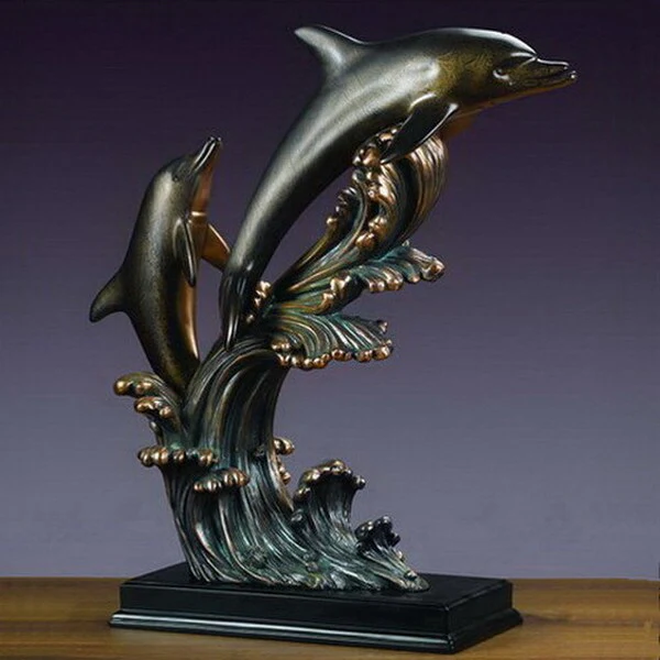 Two Dolphins Swimming On Waves Statue Large 23.5" H - Image 2