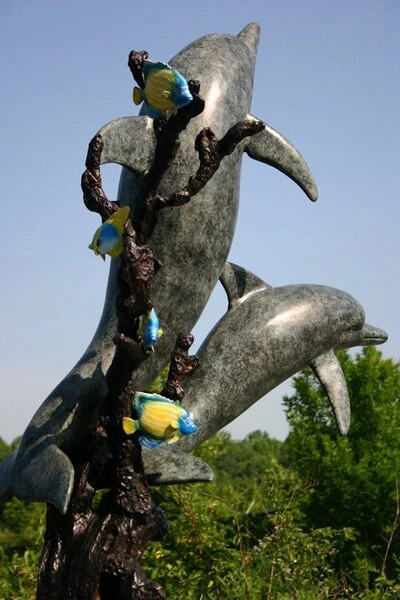 Two Dolphins With Coral Water Feature Sculpture - Image 5