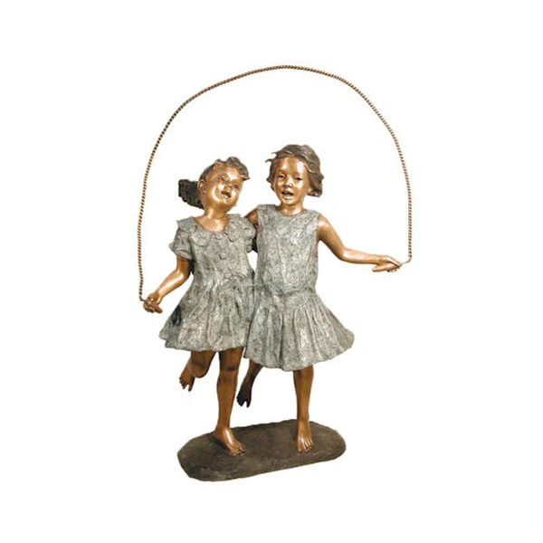 Two Girls Jumping Rope Bronze Garden Statue - Image 2