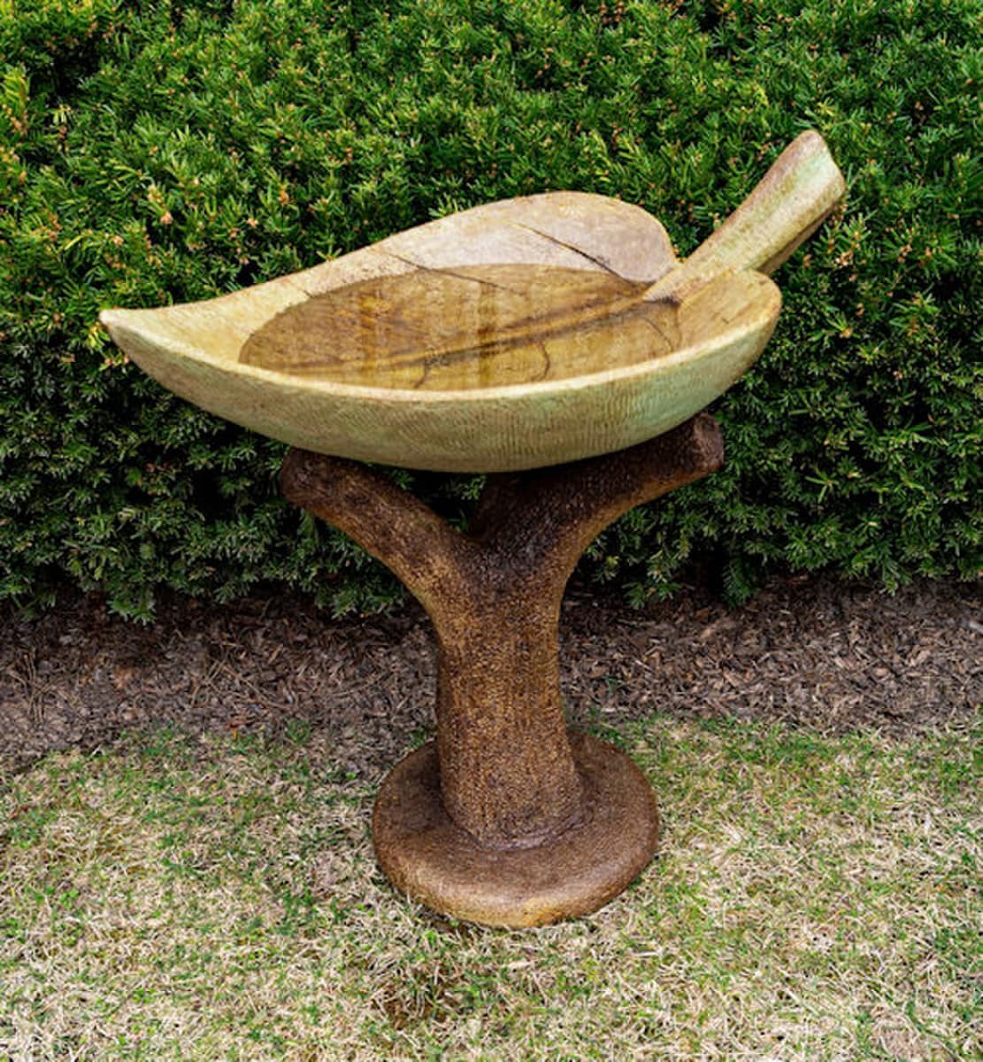 Two-Part Leaf Birdbath Garden Sculpture - Image 3