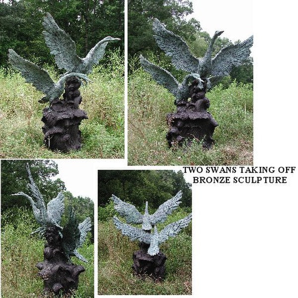 Two Swans Taking Off Bronze Water Feature - Image 2