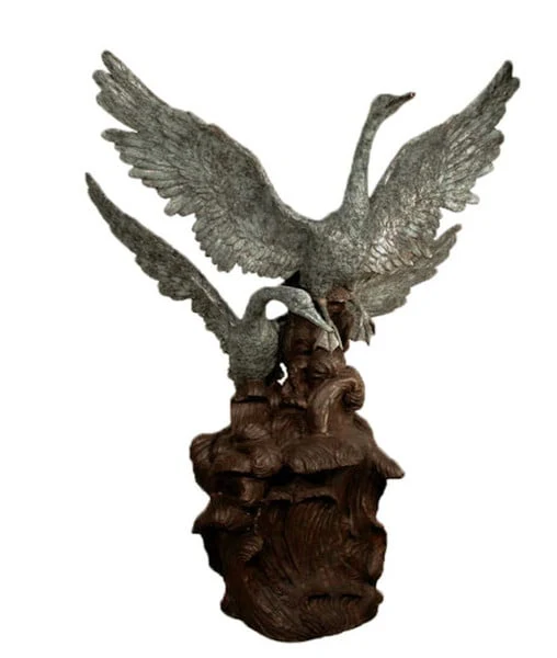 Two Swans Taking Off Bronze Water Feature - Image 3