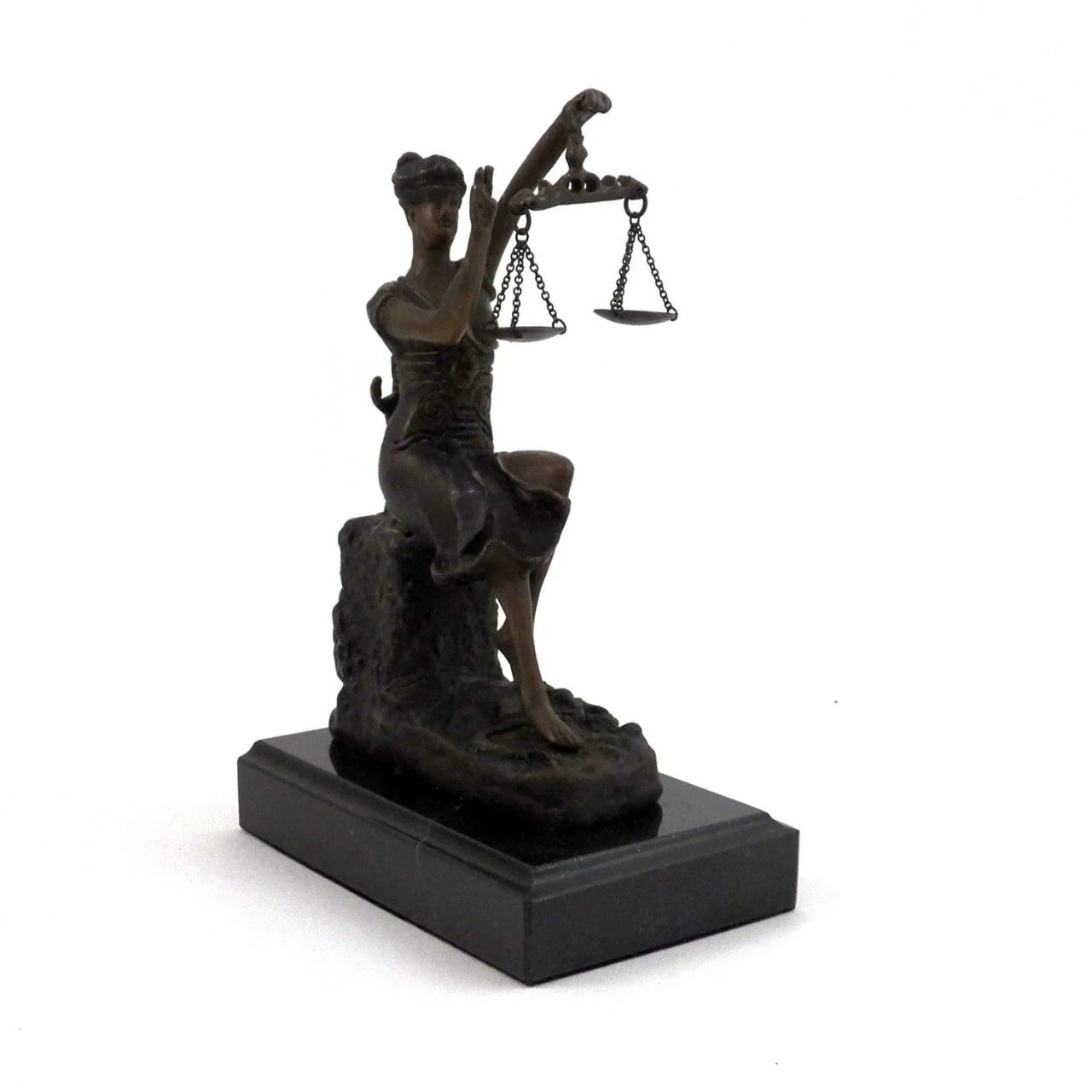 Blind Lady Justice Victorious Sculpture on Marble Base