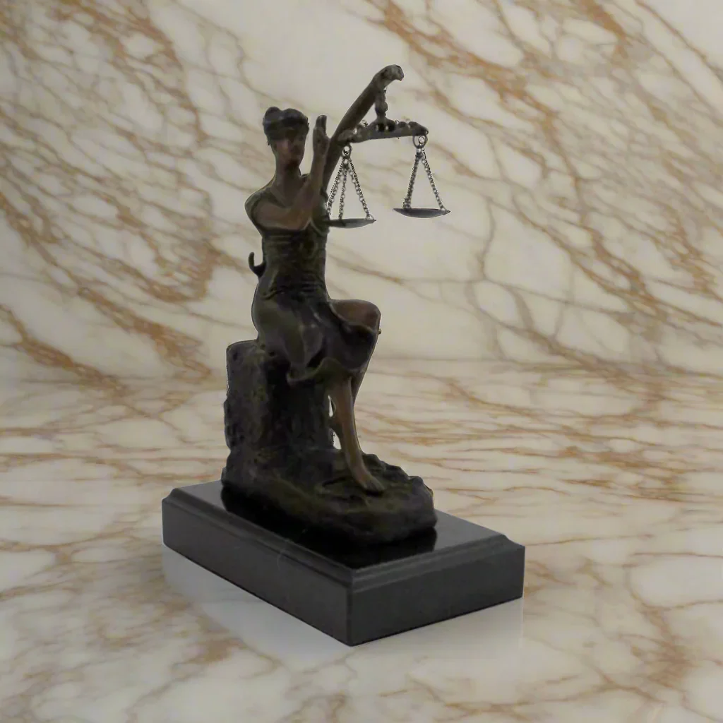 Blind Lady Justice Victorious Sculpture on Marble Base - Image 2