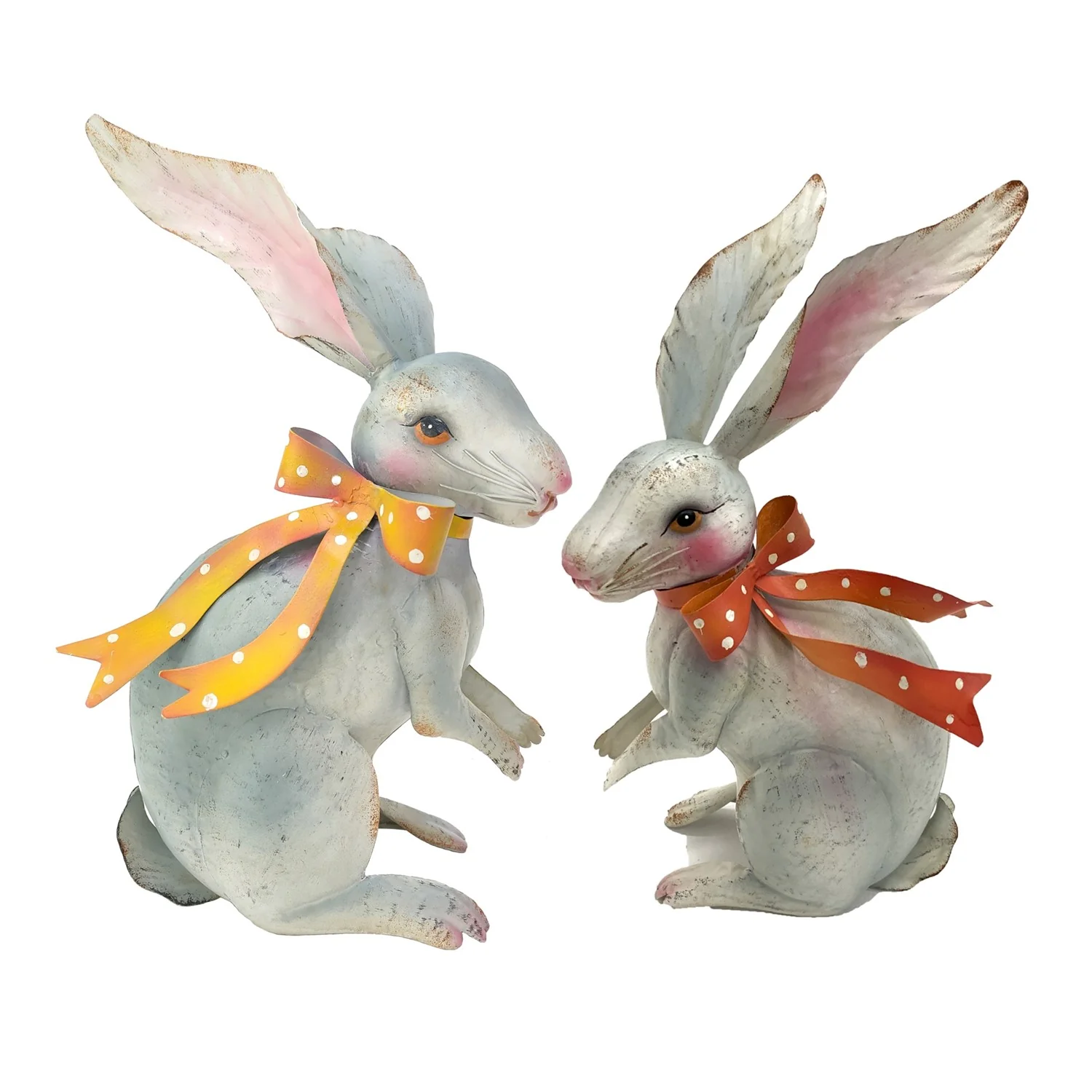 Vintage Rabbit Sculpture Pair – Metal Garden Bunnies - Image 2