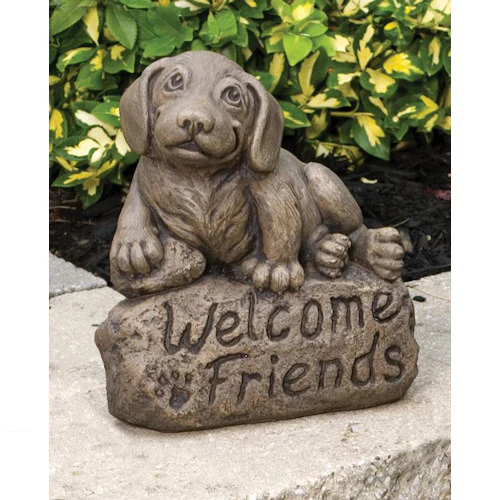 Welcome Friends Beagle Statue – Cast Stone Dog Sculpture with Inscribed Base - Image 2